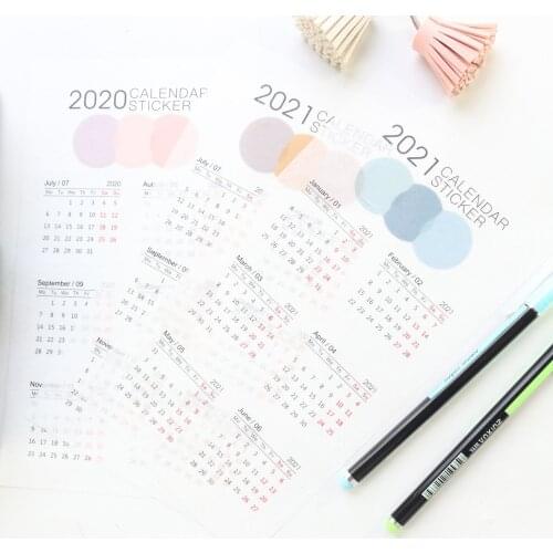 Domikee 2020-2021 year calendar translucent paper sticker for diary planner office school color monthly label sticker stationery