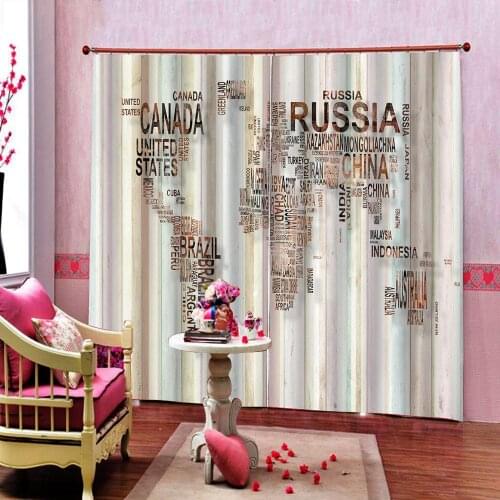 Map of the world 3D Curtains Modern Blackout Digital Print For Living room Bedroom Hotel Drapes Sets (left and right side)