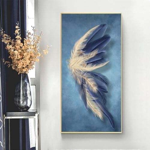 Full Square Round Large Blue Gold Feather Leaves Diamond Painting Embroidery Sale Picture Of Rhinestones Wall StickersZP-3051
