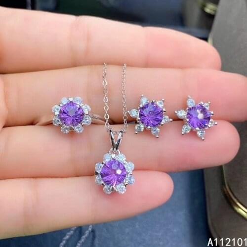 KJJEAXCMY fine Jewelry 925 sterling silver inlaid natural Amethyst new girl luxury pendant ring earring set support test