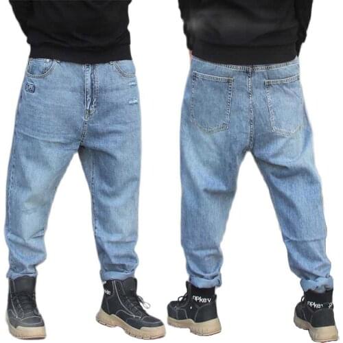 Men Fashion Ripped Jeans Straight Loose Baggy Denim Pants Blue Trousers Streetwear Hiphop Harem Jeans Men Clothing