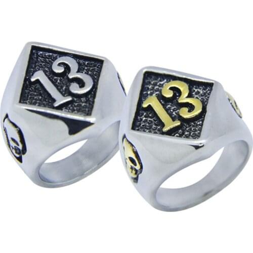 1pc Dropship Skull Size 7-15 Men Boys Ring 316L Stainless Steel Fashion Biker Number 13 Ring