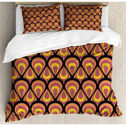 Abstract Duvet Cover Set Round Elements Geometric Details 3 Piece Bedding Set Charcoal Grey Burnt Sienna Pale Earth Yellow