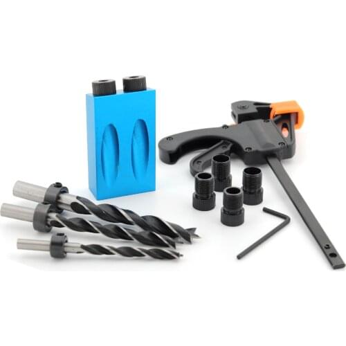 Woodworking Oblique Hole Locator 15 Degree Angle Drill Guide Set Drill Bits Pocket Hole Jig Kit Hole Puncher DIY Carpentry Tools