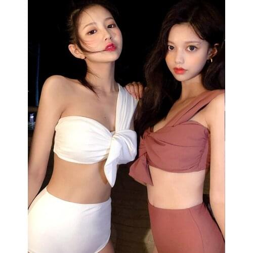 Korean New Sexy Tankini Swimsuit Fused Teenage Bikini Set Women Two Pieces Reversible Bikini Set One Shoulder Badedrakter