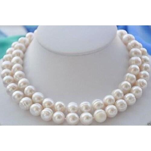Charming 12-13mm South sea Natural white baroque pearl necklace 35" 925silver gold