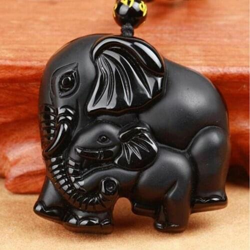 Obsidian Elephant Pendant Beads Necklace Wholesale Men Blessing Chain