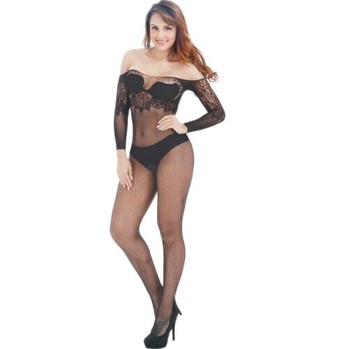 Transparent Erotic Mid Sleeve Print Hollowing Bodysuit Sexy Lingerie Bodystocking Catsuit Open Crotch Sleepwear