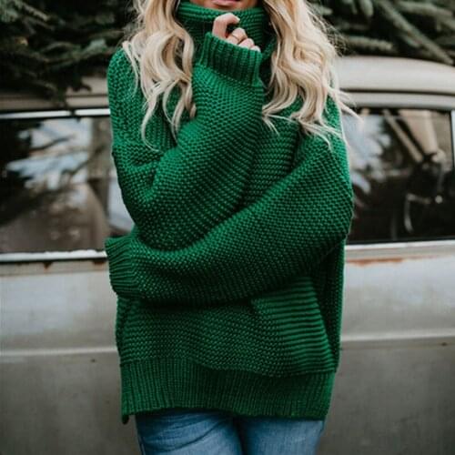 2021 Women Pullover Turtle Neck Autumn Winter Clothes Warm Knitted Oversized Turtleneck Sweater For Womens Green Tops Woman