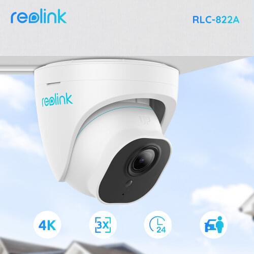 Reolink 4K PoE Camera RLC-822A Human/Car Detection 3x Optical Zoom Audio Recording IP66 8MP Ultra HD Smart Home Security Cam