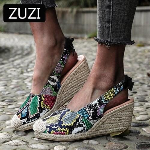 ZUZI Women Sandals Casual Serpentine Canvas Wedge Sandials Summer Ankle Strap 8cm Med Heel Platform Pump Espadrilles Shoes