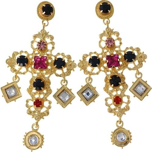 Exaggerated Baroque Crystal Cross Earrings For Women Wedding Fashion Statement Jewelry Dangle Earrings for Women Gift