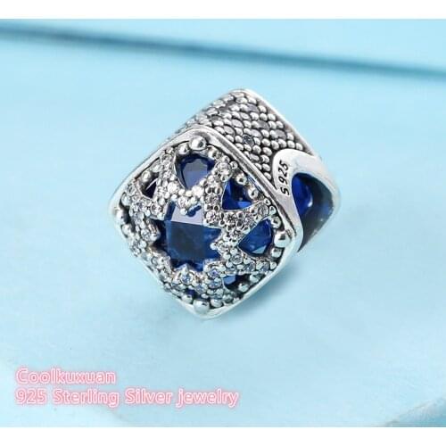 Winter Original 925 Sterling Silver Glacial Beauty Charm, Swis Blue Crystals & Clear CZ Beads Fit Pandora Charms Bracelet