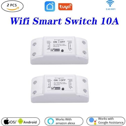 2pcs Tuya WIFI Smart on and off switch 10A Wireless application remotely switches Wifi timer with Google home Alexa