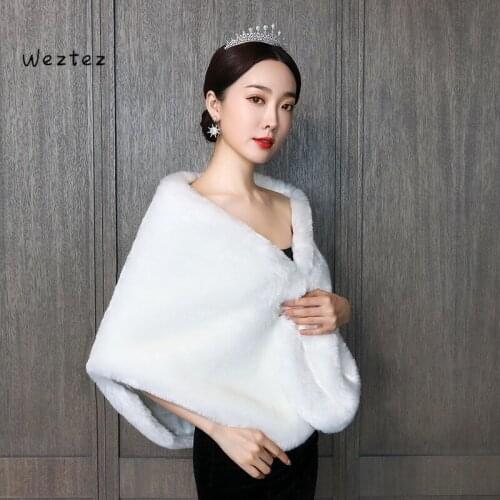 Wedding Wrap Shawl Bridal Jackets Warm Faux Fur Long Sleeve Princess Bridesmaid Birthday Party Bolero Accessories PJ060