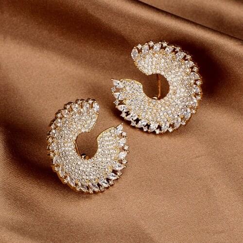 TIRIM Tendy C Letter Shape Dangle Earrings for Women Luxury Sparking CZ Cubic Ziron Full Crystal Earing Fashion Jewelry Gifts