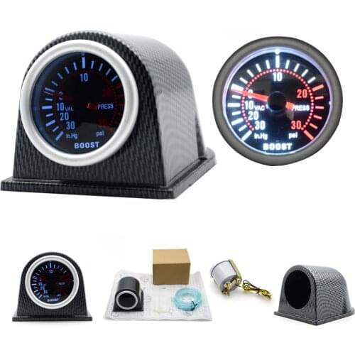 Universal 2'' 52mm Car White LED Turbo Boost Gauge Meter Pointer Pod Smoke New