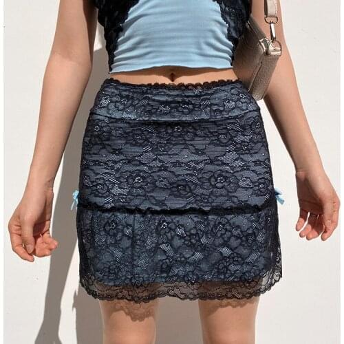 Patchwork Lace Gothic Skirt Women Punk Style Dark Academia Aesthetic Vintage Streetwear Goth Mini Skirts