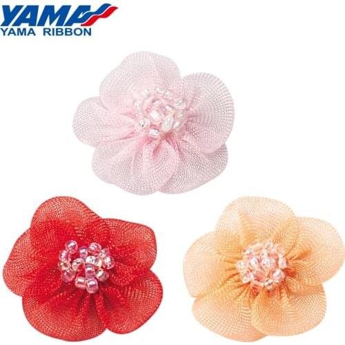 YAMA Organza Ribbon Flower Diameter 25mm±3mm 200pcs/bag Appliques with Beads DIY Kids Dress Wedding Decoration Accessories