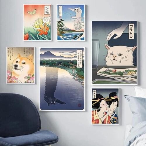 Japanese Samurai Geisha And Cat Prints Painting Pictures Wall Art Modular Nordic Canvas Poster Modern Bedside Home Wall Decor