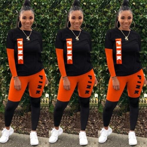 CM.YAYA Sportwear Pink Letter Print Patchwork Women Set Two Piece Set Long Sleeve Tops Pants Suit Tracksuit Matching Set Outfit