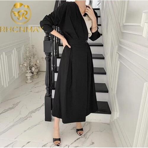 New Fashion Korea Chic Autumn Casual False 2 PCS Patchwork Lace Women Lapel Single Button Loose Fashion Long Sleeved Mid Dress