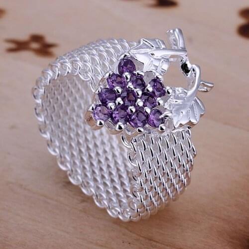 KN-R075 Silver plated Free Shipping Wholesale Rings for women mens silver jewellery fashion jewelry Purple Web Ring/adxaive