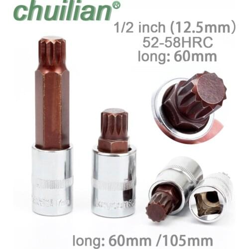 1/2 Inch 2 Point Spline Socket Bit Torx Screwdriver Bit Tools M5 M6 M8 M10 M12 M14 M16 long 60mm 105mm