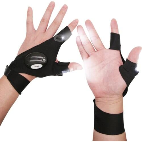 1 Pair Outdoor Fishing Gloves Fingerless Non-Slip Gloves LED Flashlight Torch Cover Survival Camping Hiking Rescue Fishing Tools