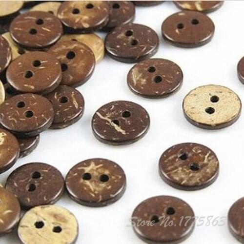 100 Pcs 10mm 2 Holes Coconut Shell Buttons , for Sewing, Scrapbooking Crafts , 7NK79