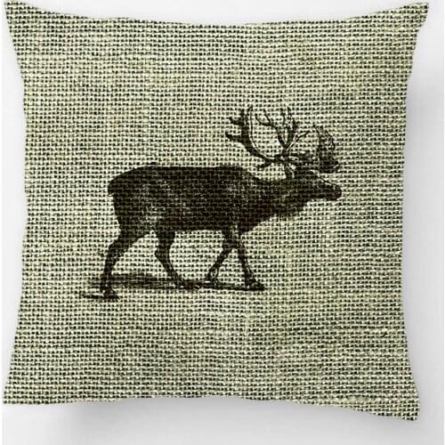Antique Christmas Reindeer Burlap Inspired Cute Throw Pillow Case Decorative Cushion Cover Pillowcase Customize Gift For Seat