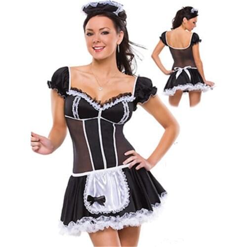 Black Sexy Maid Costume Women Lace Sexy Dress Cosplay Maid Costume