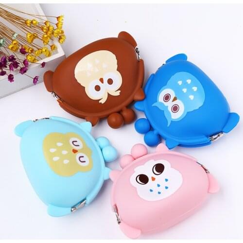 2019 Children Cute Cartoon Owl Silicone Jelly Wallet Silica Gel Change Bag Key Pouch Coin Purse Clutch Key Holder Storage Bags