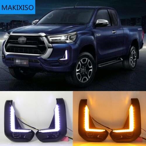 For Toyota Hilux Revo 2020 2021 LED DRL Daytime Running Lights with Turn Signal Bumper Fog Light Driving Lamp