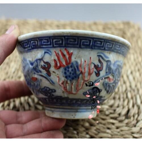 Antique porcelain antique Jingdezhen porcelain bowl Erlong Xizhu soup bowl / rice bowl home decoration