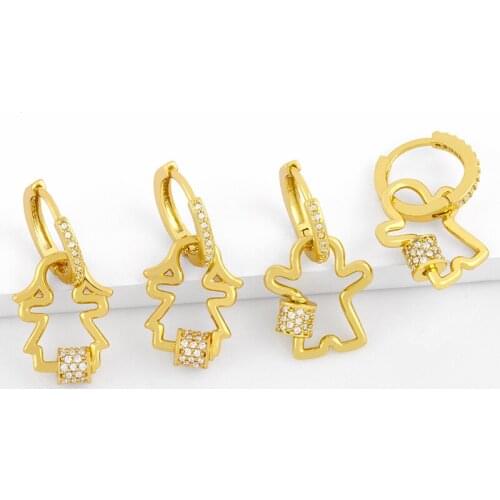 FLOLA Boy Girl Kids Huggie Earrings For Women Small Cubic Zirconia Drop Earrings Carabiner Screw Clasps Punk Jewelry Gift ersv56