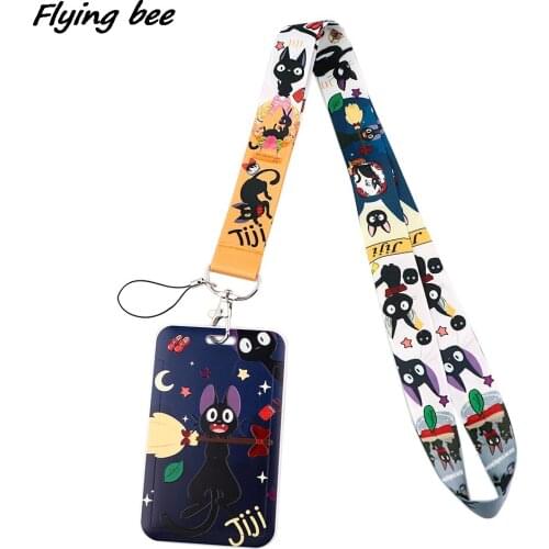 Flyingbee X1831 Anime Black Cat Lanyard ID Badge Holder Mobile Phone Badge Kids Key Ring Holder Jewelry For Student Fans Kid
