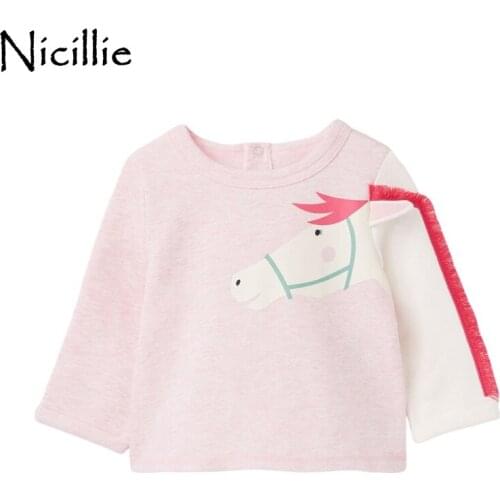 Nicillie Baby Girls Pullover Kids Embroidery T shirt Girls Animal Cartoon Tops Children Long Sleeve Cotton Mesh Tees For Girls