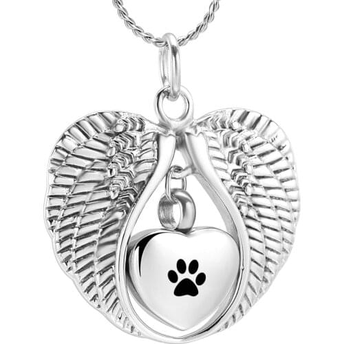 K7438 Angel Wing With Paw Print necklace Cremation Jewelry for Ashes Pendant Heart Urn Memorial Necklace for Dog Cat Keepsake