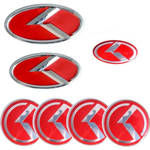 Red Silver K Front Hood Trunk Badge Emblem Steering Wheel Center Caps Sticker Decal for KIA Optima Forte Rio K5 Senda