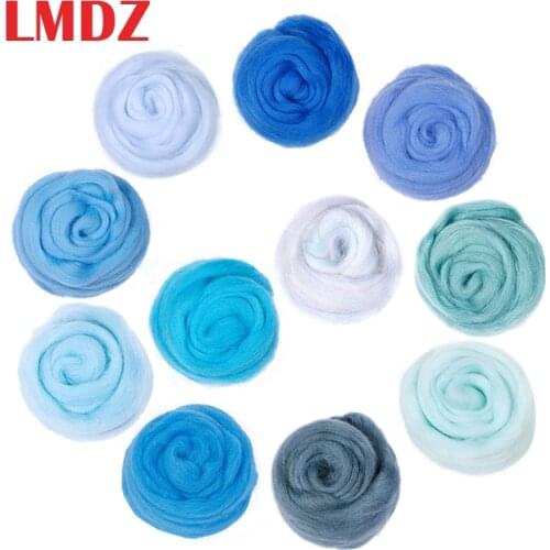 LMDZ 1Pcs Wool Felt Blue Colors Wool Fibre Roving For Needle Felting Hand Spinning DIY Fun Doll Needlework Poke 100g/bag