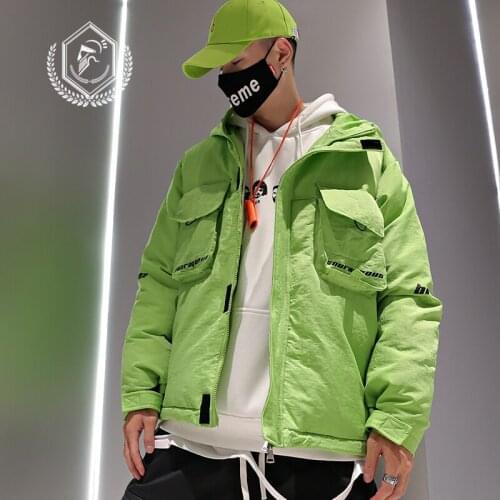 Men Fashion Safari Style Parkas Jacket Heavyweight Loose Hip Hop Coat with Hooded