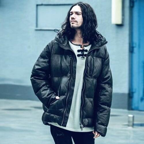 2112 Big US Size Super Quality Goat Skin Very Warm Winter Coat Mans Genuine Leather Down Jacket