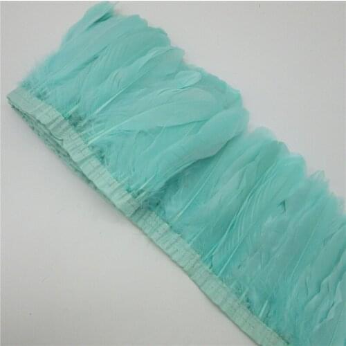Wholesale 2 Meter/Lot Dyed Light green Goose Feather Trims Real Geese Feather Fringes Ribbons Dress Belt decorative Clothing