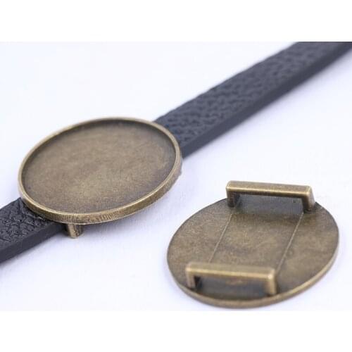 10pcs 25mm Cabochon Slider Base Setting Trays Antique Bronze Diy Flat Leather Bracelets Making Accessories