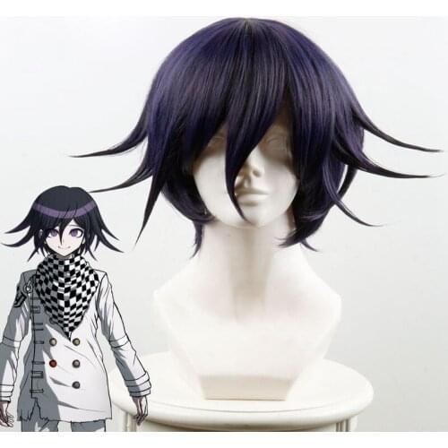Danganronpa V3: Killing Harmony Ouma Kokichi Cosplay Wig for Man Boys Short Straight Anime Wig Christmas Party Gift Blue Black