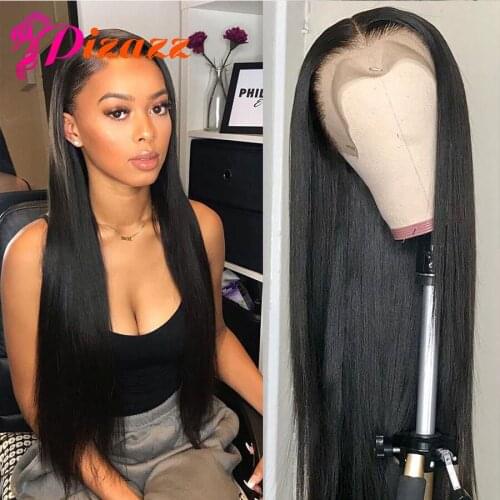 Pizazz HD Transparent Lace Front Human Hair Wigs For Women Preplucked 13X4 Peruvian Straight Lace Frontal Wig Remy Human Hair