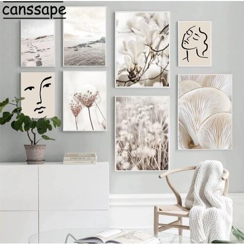 Nordic Poster Plant Flowers Canvas Painting Line Face Prints Beach Posters Natural Landscape Wall Pictures For Living Room Decor