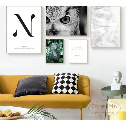 Feathers Plants English Alphabet Owls Nordic Posters And Prints Wall Art Canvas Painting Wall Pictures Scandinavian Home Decor