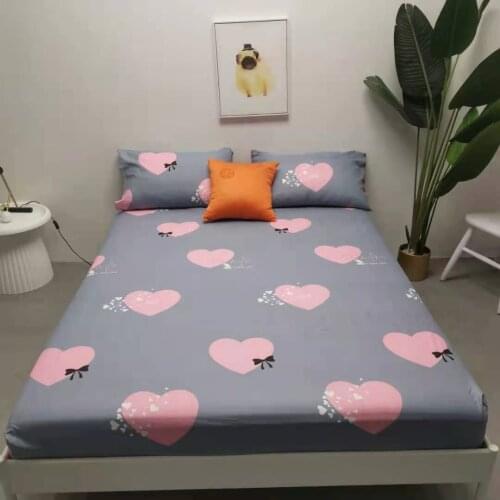 Simple Pink Hearts Sleeping Sheets with Elastic Tatami Mattress Protector Cover Childrens Sheet Soft Fitted Bed Sheet Twin Size